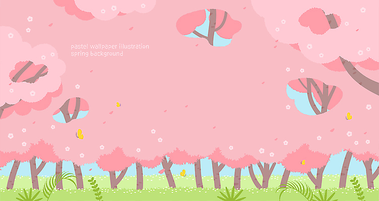 나비 백그라운드 일러스트 풍경 사람없음 봄 풀 벚나무 숲 국내일러스트 AI파일 나무 식물 계절 곤충 벚꽃 파일형식 벡터