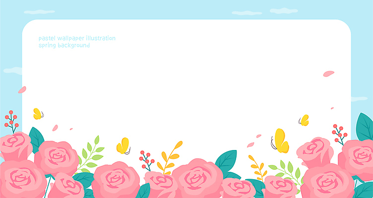 구름 나비 백그라운드 잎 일러스트 하늘 풍경 사람없음 장미 봄 카피스페이스 국내일러스트 AI파일 자연요소 식물 계절 꽃 곤충 공백 파일형식 벡터