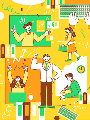 전신 PSD 여자 남자 화살표 선 시계 일러스트 그래프 여러명 상반신 성인 노란색 모니터 만세 키보드 기록 직장인 원형 발표 상승 열정 통계자료 성인만 국내일러스트 도형 직업 감정 컬러 다수 컨셉 모션 통계 사람 컴퓨터 자료 파일형식