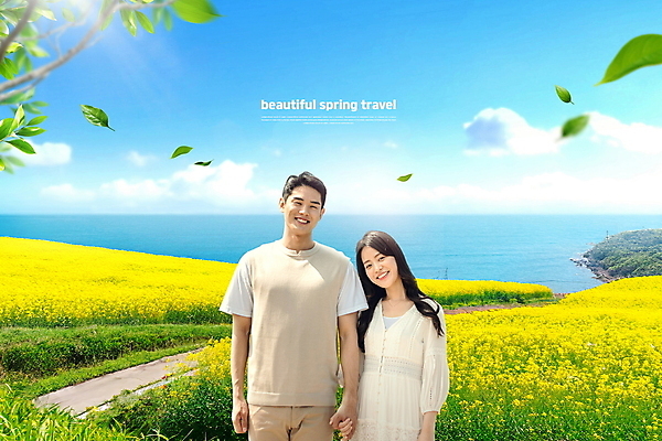 PSD 편집이미지 커플 응시 여자 남자 길 바다 섬 하늘 나뭇잎 미소 사람 풍경 상반신 20대 성인 두명 노란색 손잡기 한국인 나뭇가지 봄여행 유채밭 성인만 이미지편집 나무 시선 컬러 여행 잎 밭 관계 모션 표정 동양인 청년 봄 유채 파일형식