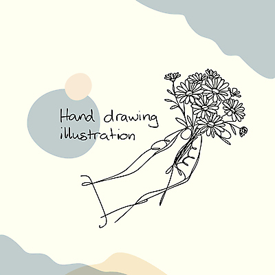 손 선 꽃다발 라인일러스트 일러스트 들기 신체부위 들꽃 손그림 드로잉 국내일러스트 AI파일 꽃 모션 미술 사람 파일형식 벡터