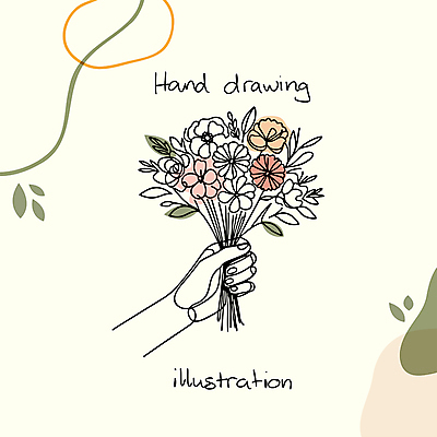 손 선 꽃다발 라인일러스트 일러스트 들기 신체부위 들꽃 손그림 드로잉 국내일러스트 AI파일 꽃 모션 미술 사람 파일형식 벡터