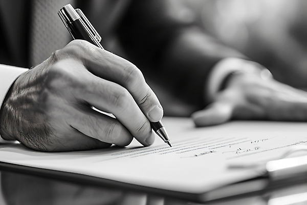 JPG 편집이미지 손 남자 흑백 한명 정장 성인 신체부위 펜 볼펜 기록 비즈니스맨 계약 사인 문서 계약서 서명 서류판 성인남자한명만 편집실사 AI인물포토 AI콘텐츠 1 옷 비즈니스 촬영기법 사람 필기구 사무용품 직장인 CG 남자한명만 성인남자만 파일형식 AI포토