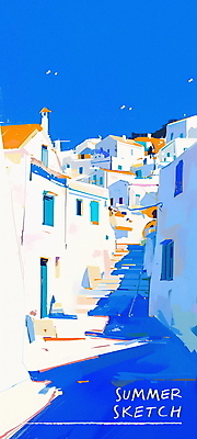 PSD 여행 일러스트 휴가 풍경 사람없음 건물 여름 파란색 계단 마을 골목길 국내일러스트 건축물 계절 길 컬러 파일형식