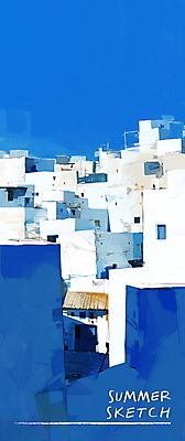 PSD 여행 일러스트 휴가 풍경 사람없음 건물 여름 파란색 평화 마을 지중해 국내일러스트 건축물 계절 바다 컬러 컨셉 파일형식