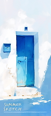 PSD 여행 일러스트 휴가 풍경 사람없음 건물 여름 파란색 햇빛 문 지중해 국내일러스트 건축물 계절 바다 컬러 태양 파일형식