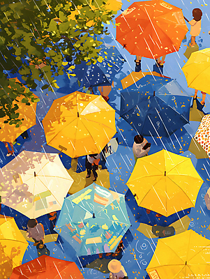 JPG 나무 여자 남자 백그라운드 일러스트 우산 나뭇잎 거리 풍경 여러명 성인 컬러풀 걷기 봄비 군중 가득함 디지털합성 그림 성인만 국내일러스트 AI일러스트 AI콘텐츠 식물 컬러 다수 잎 모션 사람 봄 비_날씨 파일형식