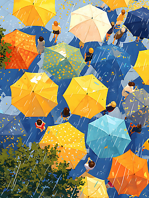 JPG 나무 여자 남자 백그라운드 일러스트 우산 나뭇잎 거리 풍경 여러명 성인 컬러풀 걷기 봄비 군중 가득함 디지털합성 그림 성인만 국내일러스트 AI일러스트 AI콘텐츠 식물 컬러 다수 잎 모션 사람 봄 비_날씨 파일형식