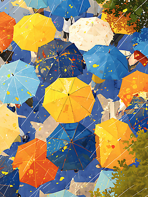 JPG 나무 여자 남자 백그라운드 일러스트 우산 나뭇잎 거리 풍경 여러명 성인 컬러풀 걷기 봄비 군중 가득함 디지털합성 그림 성인만 국내일러스트 AI일러스트 AI콘텐츠 식물 컬러 다수 잎 모션 사람 봄 비_날씨 파일형식