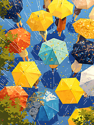 JPG 나무 여자 남자 백그라운드 일러스트 우산 나뭇잎 거리 풍경 여러명 성인 컬러풀 걷기 봄비 군중 가득함 디지털합성 그림 성인만 국내일러스트 AI일러스트 AI콘텐츠 식물 컬러 다수 잎 모션 사람 봄 비_날씨 파일형식