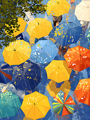 JPG 나무 여자 남자 백그라운드 일러스트 우산 나뭇잎 거리 풍경 여러명 성인 컬러풀 걷기 봄비 군중 가득함 디지털합성 그림 성인만 국내일러스트 AI일러스트 AI콘텐츠 식물 컬러 다수 잎 모션 사람 봄 비_날씨 파일형식