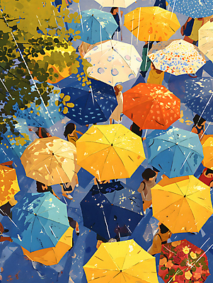 JPG 나무 여자 남자 백그라운드 일러스트 우산 나뭇잎 거리 풍경 여러명 성인 컬러풀 걷기 봄비 군중 가득함 디지털합성 그림 성인만 국내일러스트 AI일러스트 AI콘텐츠 식물 컬러 다수 잎 모션 사람 봄 비_날씨 파일형식