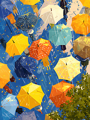 JPG 나무 여자 남자 백그라운드 일러스트 우산 나뭇잎 거리 풍경 여러명 성인 컬러풀 걷기 봄비 군중 가득함 디지털합성 그림 성인만 국내일러스트 AI일러스트 AI콘텐츠 식물 컬러 다수 잎 모션 사람 봄 비_날씨 파일형식