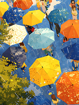 JPG 나무 여자 남자 백그라운드 일러스트 우산 나뭇잎 거리 풍경 여러명 성인 컬러풀 걷기 봄비 군중 가득함 디지털합성 그림 성인만 국내일러스트 AI일러스트 AI콘텐츠 식물 컬러 다수 잎 모션 사람 봄 비_날씨 파일형식