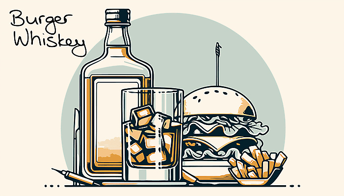 음료 술잔 일러스트 술병 잔 사람없음 얼음 감자튀김 햄버거 알코올 꼬챙이 복고 위스키 국내일러스트 AI파일 자연요소 식기 주방용품 병_용기 감자 주류 패스트푸드 튀김 파일형식 벡터