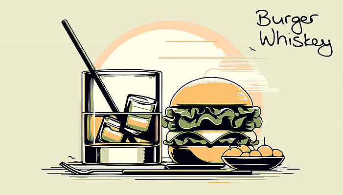 음료 술잔 일러스트 잔 주류 사람없음 얼음 햄버거 알코올 막대기 올리브 복고 위스키 국내일러스트 AI파일 자연요소 식기 열매 패스트푸드 파일형식 벡터