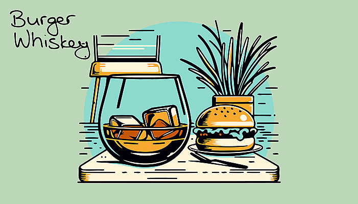 식물 접시 화분 음료 포크 술잔 일러스트 잔 주류 사람없음 얼음 햄버거 알코올 복고 위스키 국내일러스트 AI파일 자연요소 식기 패스트푸드 파일형식 벡터