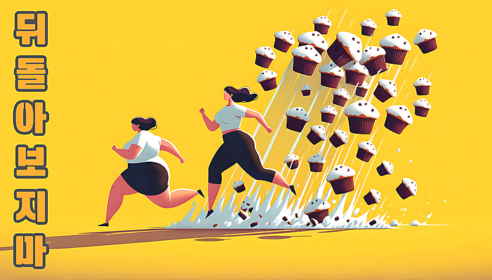 전신 PSD 편집이미지 여자 다이어트 성인 두명 달리기 운동 건강관리 탈출 가득함 디지털합성 역동적 머핀 쏟아짐 활기 성인여자만 편집소스 이미지편집 빵 컨셉 모션 건강 관리 사람 여자만 성인만 파일형식