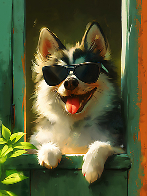JPG 편집이미지 한마리 반려견 창문 털 웃음 사람없음 선글라스 햇빛 귀여움 강아지 디지털합성 멋쟁이 편집소스 이미지편집 편집실사 AI컴퓨터그래픽 AI콘텐츠 1 안경 컨셉 표정 반려동물 태양 개 CG 파일형식