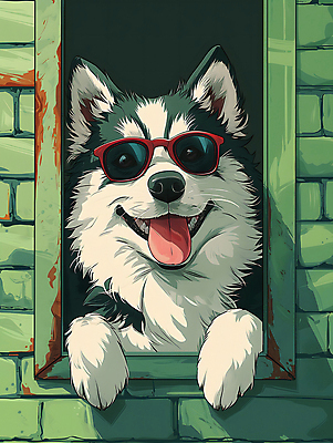 JPG 편집이미지 한마리 반려견 창문 털 웃음 사람없음 선글라스 햇빛 귀여움 강아지 디지털합성 멋쟁이 편집소스 이미지편집 편집실사 AI컴퓨터그래픽 AI콘텐츠 1 안경 컨셉 표정 반려동물 태양 개 CG 파일형식