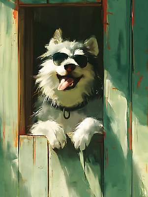 JPG 편집이미지 한마리 반려견 창문 털 웃음 사람없음 선글라스 햇빛 귀여움 강아지 디지털합성 목줄 멋쟁이 편집소스 이미지편집 편집실사 AI컴퓨터그래픽 AI콘텐츠 1 안경 컨셉 표정 반려동물 태양 개 CG 파일형식 반려용품