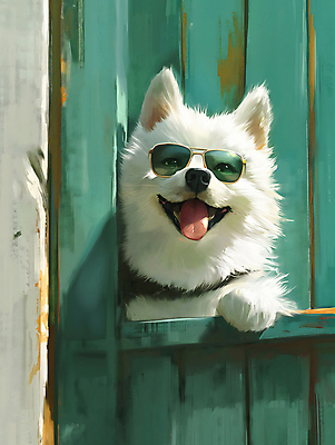 JPG 편집이미지 한마리 반려견 창문 털 웃음 사람없음 선글라스 햇빛 귀여움 강아지 디지털합성 목줄 멋쟁이 편집소스 이미지편집 편집실사 AI컴퓨터그래픽 AI콘텐츠 1 안경 컨셉 표정 반려동물 태양 개 CG 파일형식 반려용품