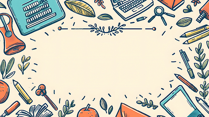 JPG 교육 잎 일러스트 수업 프레임 사람없음 노트북 연필 펜 사과 디지털합성 카피스페이스 국내일러스트 AI일러스트 AI콘텐츠 식물 과일 학용품 전자제품 필기구 공백 파일형식