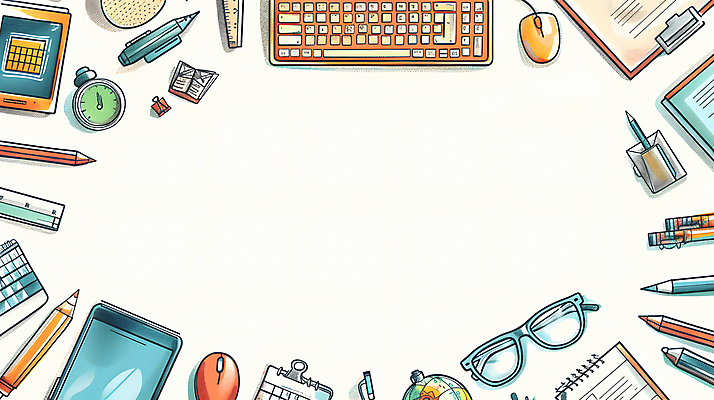 JPG 교육 안경 일러스트 수업 프레임 사람없음 스마트폰 연필 펜 키보드 마우스 디지털합성 스프링노트 스톱워치 카피스페이스 국내일러스트 AI일러스트 AI콘텐츠 잡화 시계 학용품 핸드폰 스마트기기 필기구 컴퓨터용품 공책 공백 파일형식