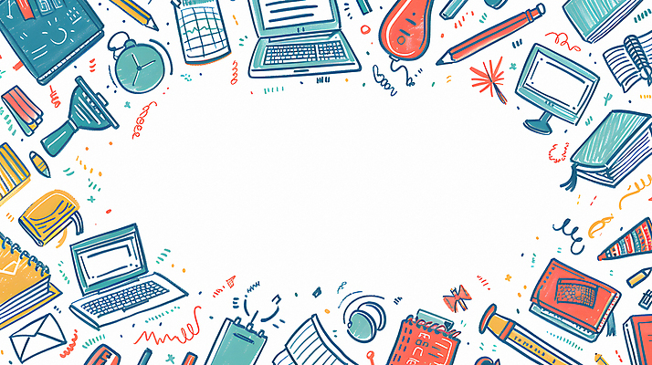 JPG 교육 일러스트 수업 프레임 사람없음 책 연필 모니터 키보드 편지지 디지털합성 스프링노트 카피스페이스 국내일러스트 AI일러스트 AI콘텐츠 학용품 컴퓨터 필기구 공책 공백 편지 파일형식