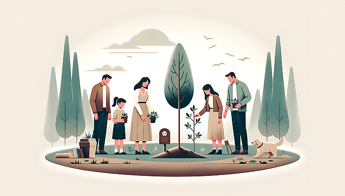 JPG 전신 나무 여자 남자 화분 반려견 어린이 잎 일러스트 들기 소녀 여러명 성인 무덤 강아지 추억 디지털합성 나무심기 장례식 추모 수목장 국내일러스트 펫로스증후군 반려동물장례 AI일러스트 AI콘텐츠 식물 다수 컨셉 모션 사람 반려동물 개 질병 장례 심기 파일형식