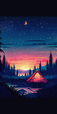 JPG 나무 호수 백그라운드 야경 일러스트 밤하늘 산 텐트 사람없음 빛 반사 일몰 캠핑 탐험 달 디지털합성 국내일러스트 AI일러스트 AI콘텐츠 자연요소 식물 하늘 레저 캠핑도구 노을 야간 파일형식 풍경_경치