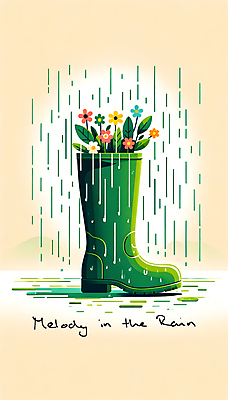 JPG 꽃 백그라운드 잎 일러스트 텍스트 장화 사람없음 초록색 봄 빗방울 디지털합성 감성 국내일러스트 AI일러스트 AI콘텐츠 식물 계절 컬러 신발 컨셉 비_날씨 파일형식