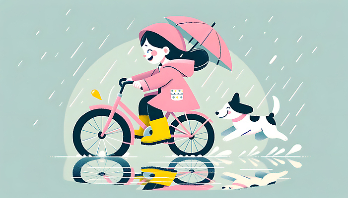 JPG 전신 여자 어린이 일러스트 우산 한명 미소 소녀 달리기 반사 자전거 봄비 강아지 빗방울 디지털합성 즐거움 웅덩이 우비 소녀한명만 국내일러스트 AI일러스트 AI콘텐츠 1 옷 감정 모션 표정 사람 반려동물 바이크 봄 비_날씨 개 여자한명만 소녀만 파일형식