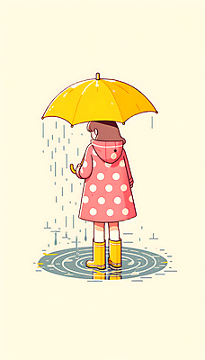 JPG 전신 여자 어린이 일러스트 우산 장화 한명 들기 소녀 반사 물방울무늬 봄비 빗방울 디지털합성 웅덩이 우비 소녀한명만 내려보기 국내일러스트 AI일러스트 AI콘텐츠 1 옷 신발 무늬 모션 사람 봄 비_날씨 여자한명만 소녀만 파일형식