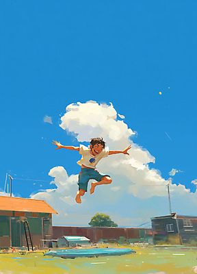 JPG 구름 남자 행복 어린이 일러스트 청소년 놀이 하늘 팔벌리기 주택 밝음 한명 소년 여름 점프 에너지 자유 디지털합성 즐거움 역동적 활기 긍정적 소년한명만 편집소스 국내일러스트 AI일러스트 AI콘텐츠 자연요소 1 계절 감정 컨셉 모션 사람 건물 남자한명만 소년만 파일형식