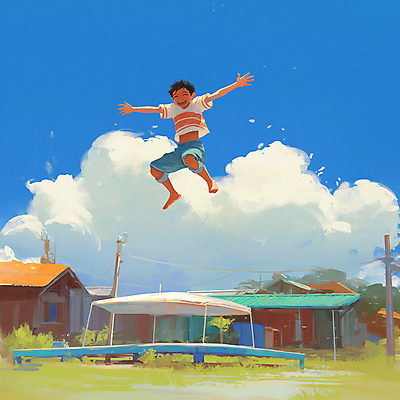 JPG 구름 남자 행복 어린이 일러스트 청소년 놀이 하늘 팔벌리기 주택 밝음 한명 소년 여름 정원 점프 에너지 자유 디지털합성 즐거움 역동적 활기 긍정적 소년한명만 편집소스 국내일러스트 AI일러스트 AI콘텐츠 자연요소 1 계절 감정 컨셉 모션 사람 건물 남자한명만 소년만 파일형식