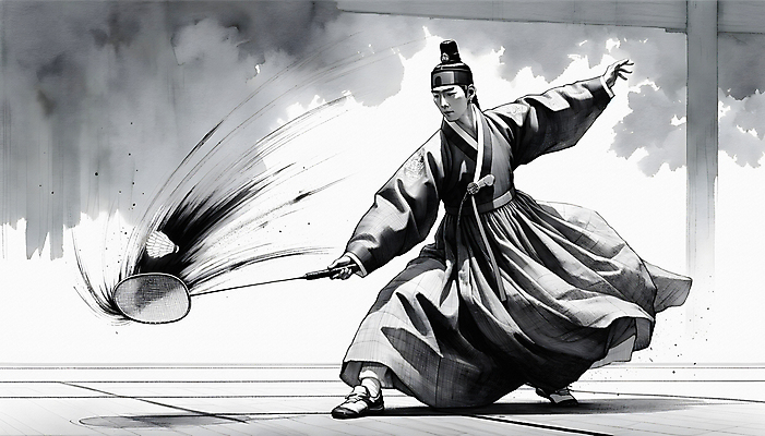 JPG 남자 스포츠 일러스트 흑백 한명 들기 성인 운동 배드민턴라켓 전통의상 한복 셔틀콕 조선시대 디지털합성 역동적 배드민턴 성인남자한명만 국내일러스트 AI일러스트 AI콘텐츠 1 한국전통 전통 스포츠용품 컨셉 모션 촬영기법 건강 사람 구기 라켓 역사 남자한명만 성인남자만 파일형식