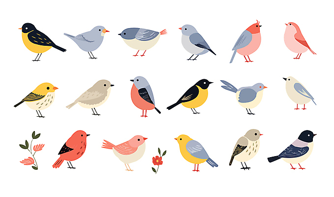 꽃 잎 여러마리 일러스트 조류 사람없음 세트 다양 국내일러스트 AI파일 식물 동물 다수 파일형식 벡터