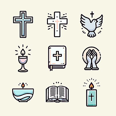 아이콘 손 기독교 십자가 초 신체부위 세트 성경 기도 비둘기 2D아이콘 AI파일 종교 종교용품 조류 사람 파일형식 벡터