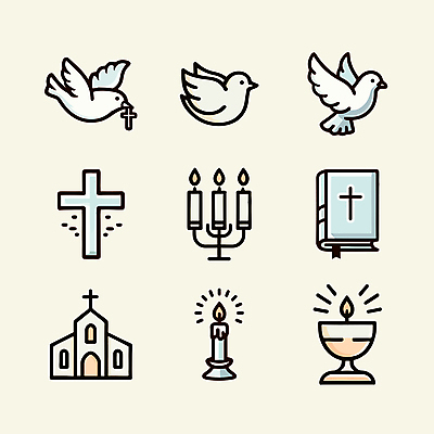 아이콘 기독교 십자가 초 사람없음 세트 교회 성경 비둘기 2D아이콘 AI파일 종교 종교용품 종교건축 조류 건물 파일형식 벡터