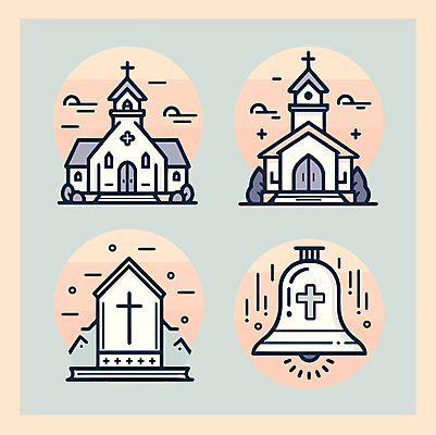 나무 아이콘 기독교 십자가 사람없음 세트 교회 종 2D아이콘 AI파일 식물 종교 종교건축 건물 파일형식 벡터