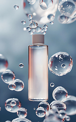 JPG 편집이미지 사람없음 뷰티 화장품 물방울 오브젝트 공병 카피스페이스 이미지편집 편집실사 AI컴퓨터그래픽 AI콘텐츠 공백 CG 병_담는 파일형식