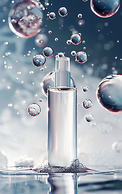 JPG 편집이미지 사람없음 뷰티 화장품 물방울 오브젝트 공병 카피스페이스 이미지편집 편집실사 AI컴퓨터그래픽 AI콘텐츠 공백 CG 병_담는 파일형식