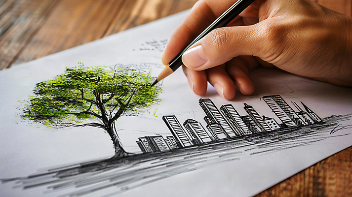 JPG 나무 편집이미지 손 종이 신체부위 연필 잡기 도시 그리기 계획 스케치 디지털합성 친환경 정부정책 정책 편집실사 AI인물포토 AI콘텐츠 식물 컨셉 모션 학용품 미술 사람 필기구 환경 CG 파일형식 AI포토