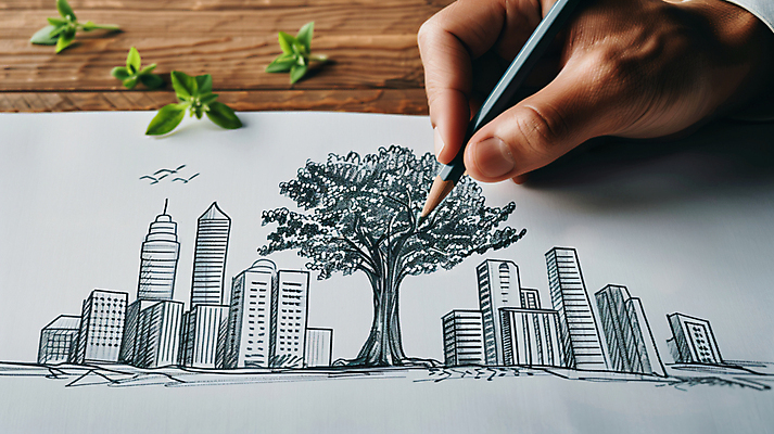 JPG 나무 편집이미지 손 종이 신체부위 연필 잡기 도시 그리기 계획 스케치 디지털합성 친환경 정부정책 정책 편집실사 AI인물포토 AI콘텐츠 식물 컨셉 모션 학용품 미술 사람 필기구 환경 CG 파일형식 AI포토