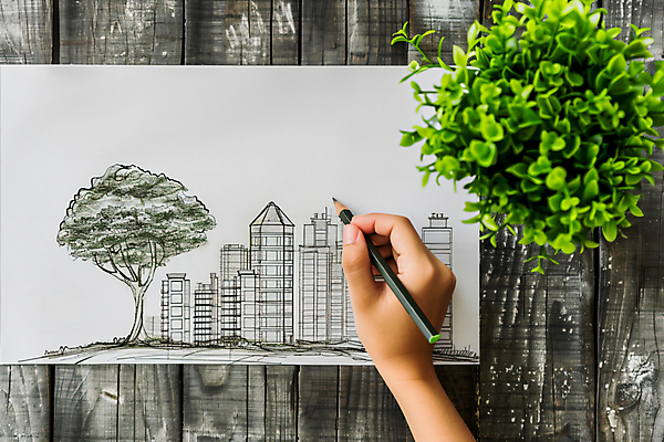 JPG 나무 편집이미지 손 종이 신체부위 연필 잡기 도시 그리기 계획 스케치 디지털합성 친환경 정부정책 정책 편집실사 AI인물포토 AI콘텐츠 식물 컨셉 모션 학용품 미술 사람 필기구 환경 CG 파일형식 AI포토