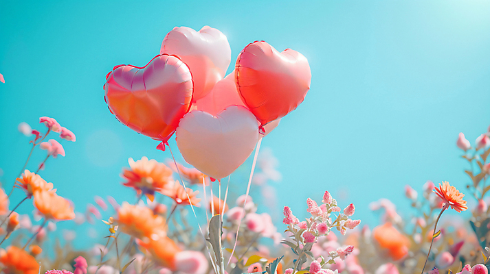 JPG 구름 편집이미지 분홍색 꽃밭 자연 하늘 사랑 사람없음 야외 햇빛 봄 디지털합성 하트풍선 편집실사 AI포토 AI콘텐츠 자연요소 계절 꽃 감정 컬러 태양 하트 CG 생태계 풍선 파일형식