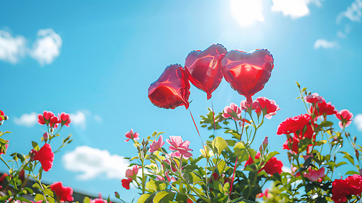 JPG 구름 편집이미지 꽃밭 자연 하늘 사랑 사람없음 야외 빨간색 햇빛 봄 디지털합성 하트풍선 편집실사 AI포토 AI콘텐츠 자연요소 계절 꽃 감정 컬러 태양 하트 CG 생태계 풍선 파일형식