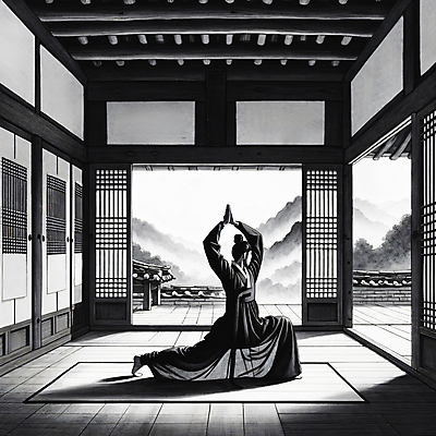 JPG 전신 남자 일러스트 요가 한옥 흑백 한명 성인 담장 운동 헬스 스트레칭 요가자세 매트 한복 조선시대 상투 양반 성인남자한명만 국내일러스트 AI일러스트 AI콘텐츠 1 한국전통 웰빙 포즈 고건축 촬영기법 건강 사람 역사 전통의상 신분 남자한명만 성인남자만 파일형식