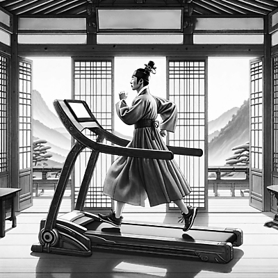 JPG 전신 남자 일러스트 한옥 흑백 한명 성인 달리기 운동 헬스 한복 조선시대 런닝머신 양반 유산소운동 성인남자한명만 국내일러스트 AI일러스트 AI콘텐츠 1 한국전통 고건축 모션 촬영기법 건강 사람 운동기구 역사 전통의상 신분 남자한명만 성인남자만 파일형식